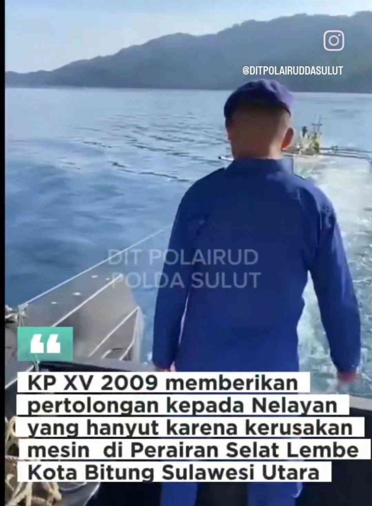 Polisi Penolong KP XV 2009 Selamatkan Nelayan Hanyut di Perairan Selat Lembeh